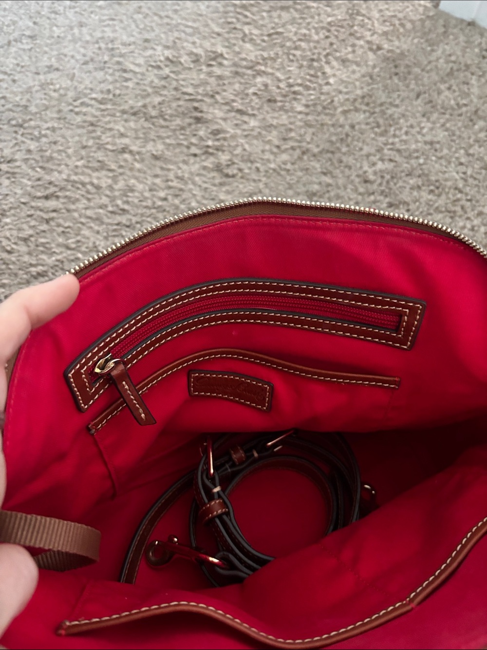 Dooney & Bourke Dome Satchel - never used!Dark Navy suede w/ Brown Leather Trim - Picture 4 of 6